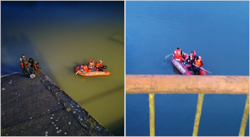 FOTO. Pompierii vâlceni caută o persoană căzută în râul Olt, în zona Barajului Gura Lotrului