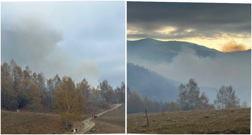 FOTO – A treia zi de luptă cu flăcările în fondul forestier Câineni. Zeci de hectare afectate!