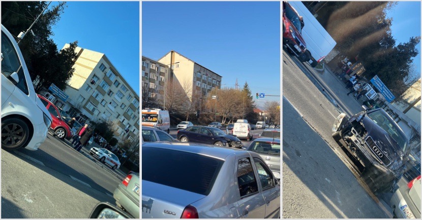 FOTO/VIDEO. ACCIDENT în fața Liceului General Magheru. Intervin ambulanțierii și pompierii…