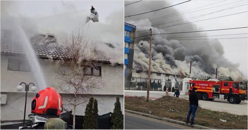 FOTO. Incendiu uriaș la Slatina: Pompieri din Vâlcea trimiși în sprijinul echipajelor locale