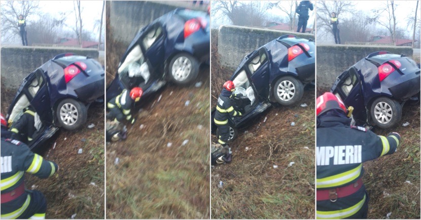 FOTO: ACCIDENT la SINEȘTI. O tânără șoferiță a ajuns la spital