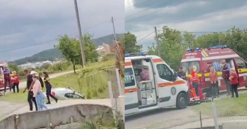 FOTO. Incident grav la Goranu: Șofer resuscitat după ce i s-a făcut rău la volan și a ieșit în decor
