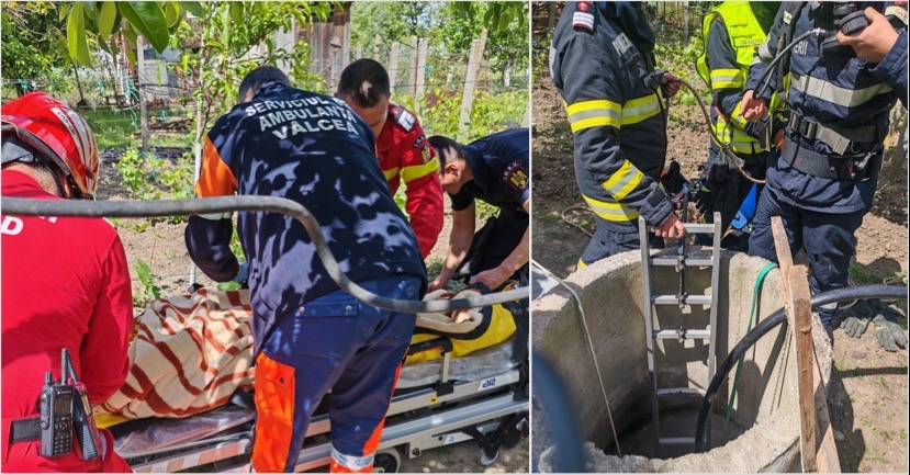 FOTO/VÂLCEA. Bărbat salvat dintr-o fântână de 12 metri!  Intervenție contracronometru a pompierilor