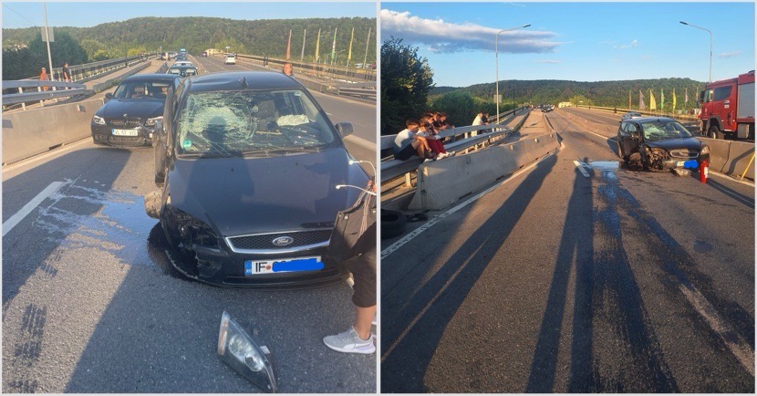 FOTO. ACCIDENT pe podul de la GORANU. A intrat cu mașina într-un parapet