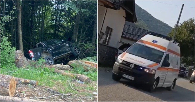 Mașină răsturnată la Vârful lui Roman, în coborâre spre Vaideeni. Patru persoane implicate..