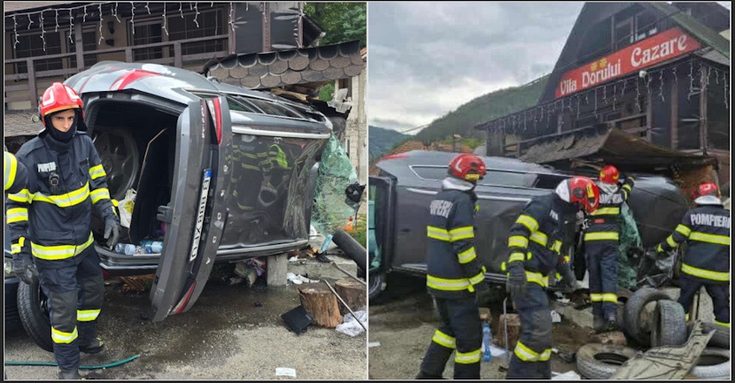 FOTO. ACCIDENT GRAV pe VALEA OLTULUI. A intrat cu mașina într-o pensiune… Trei victime!