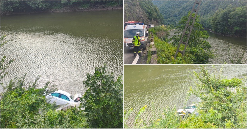 FOTO | ACCIDENT pe VALEA OLTULUI. O mașină a plonjat în râu…