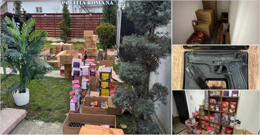 FOTO/VIDEO. Captură impresionantă de artificii ilegale în Vâlcea. Vezi ce au descoperit polițiștii acasă la un bărbat de 35 de ani
