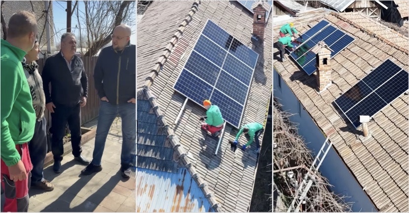 FOTO. Se montează primele panouri fotovoltaice pentru familiile vulnerabile din Vâlcea. Vizita președintelui Rădulescu pe șantier la Mihăești