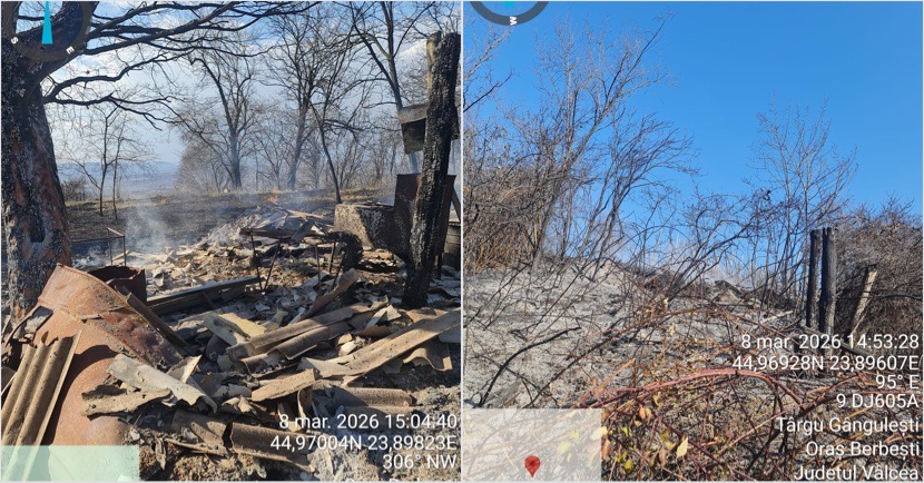 FOTO. O cabană din lemn a ars într-un incendiu la Berbești