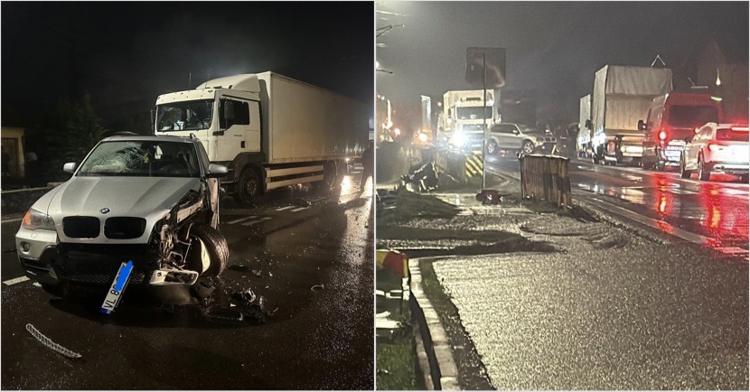 FOTO: ACCIDENT pe DN 7, la BUJORENI. Două autocamioane și o mașină s-au “ciocnit”