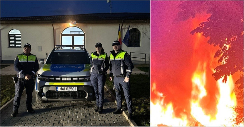 FOTO – Scene șocante într-o comună din Vâlcea: un bărbat care și-a dat foc, salvat de polițiști în ultimul moment