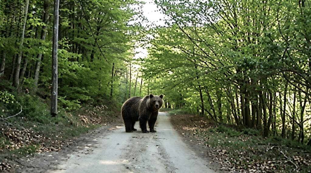 Urs pe un drum forestier