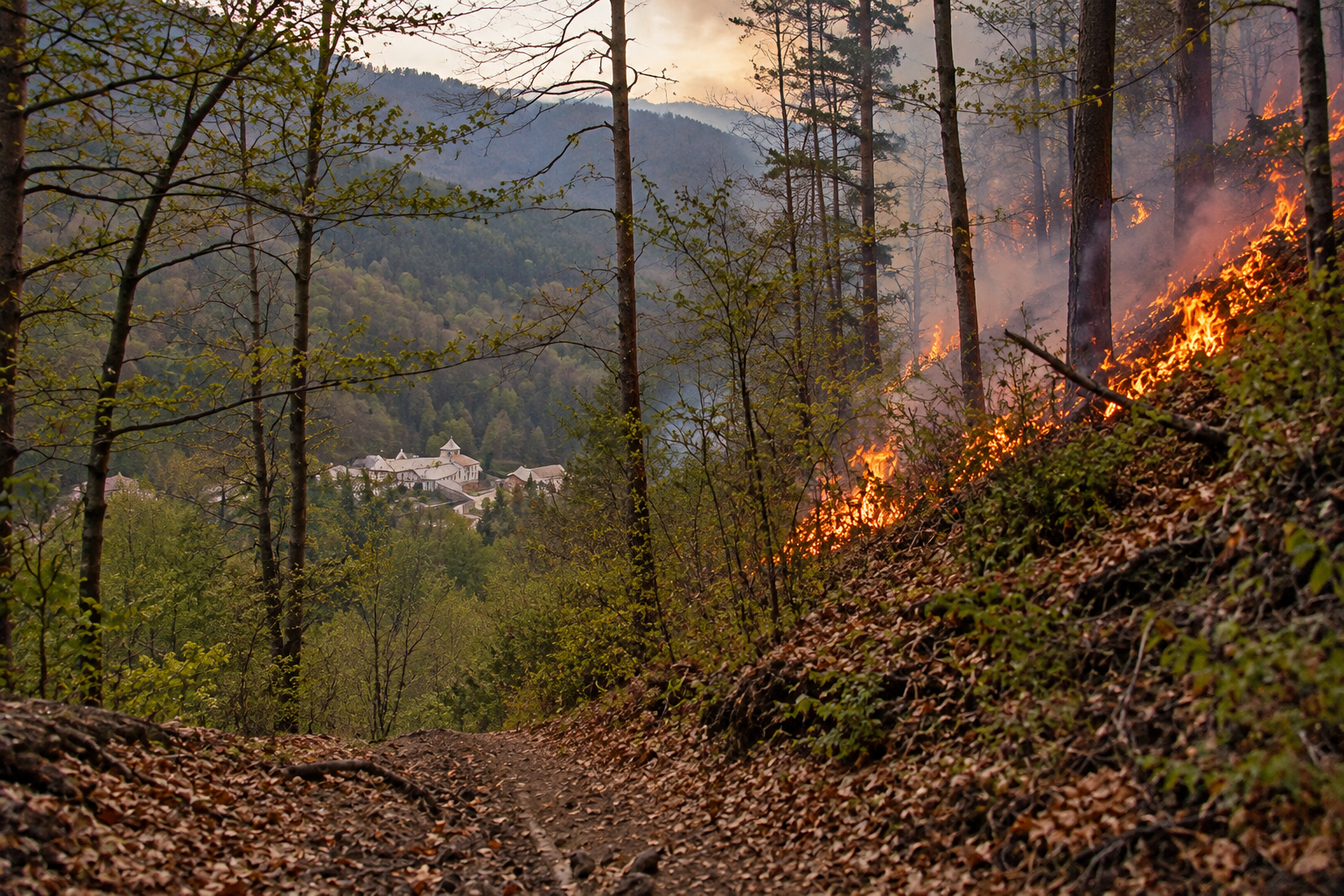 ACUM – Incendiu de pădure în zona Schitului Iezer. Pompierii intervin într-o zonă greu accesibilă