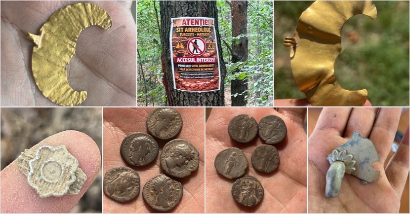 FOTO – Comoară arheologică descoperită la Mateești. Două lunule de aur și urmele unei fortificații antice pot schimba istorie locului